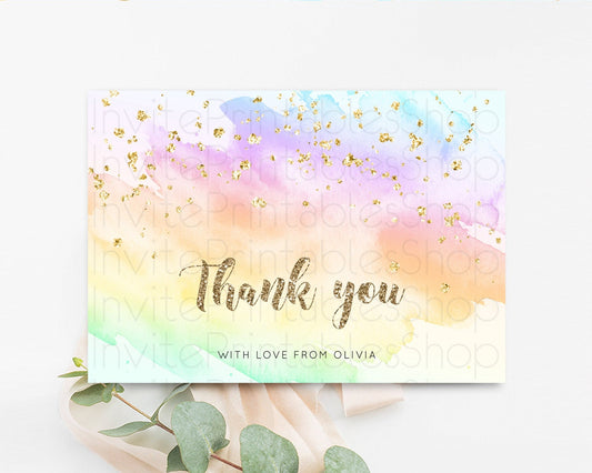 Editable Pastel Rainbow Thank you Colorful Watercolor Gift Cards Splash Gold