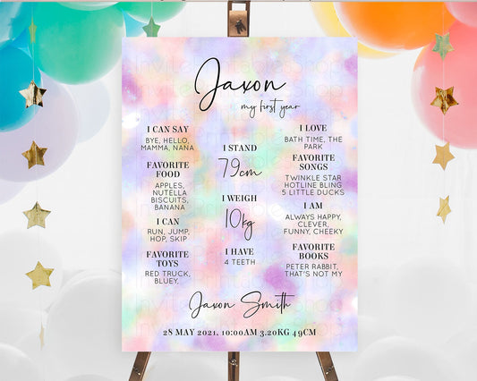 Editable Pastel First Birthday Milestone Board Pastel Rainbow Milestone Post