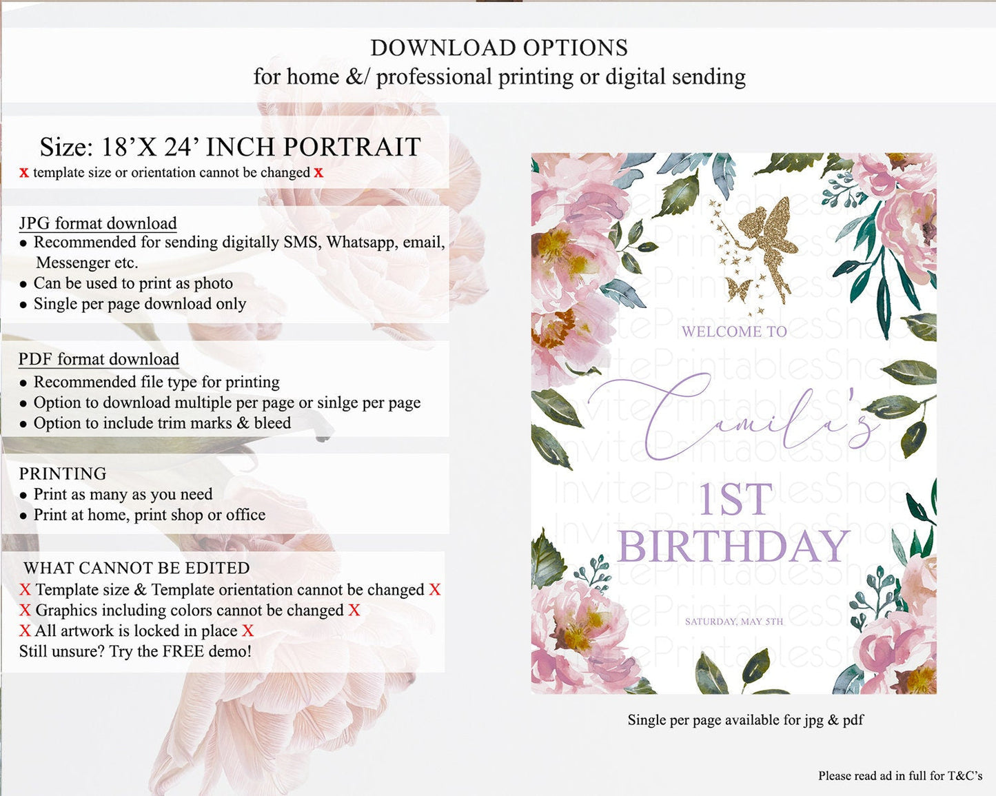 Fairy Welcome Sign Fairy Welcome Board Enchanted Garden Pastel Floral Butterfly Decor Secret Garden First Birthday Welcome Sign D10727