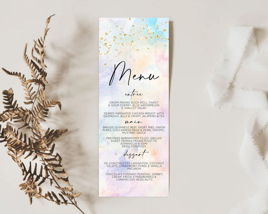 Editable Pastel Menu Pastel Rainbow Menu Template Colorful Pastel Table Deco