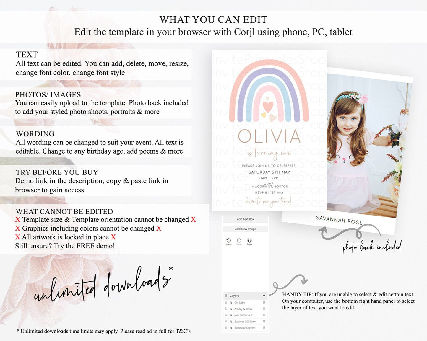 Pastel Rainbow Birthday Invitation Pastel Rainbow Invitation Rainbow Invitation Pastel Invitation Boho Rainbow 1st First Birthday D10788