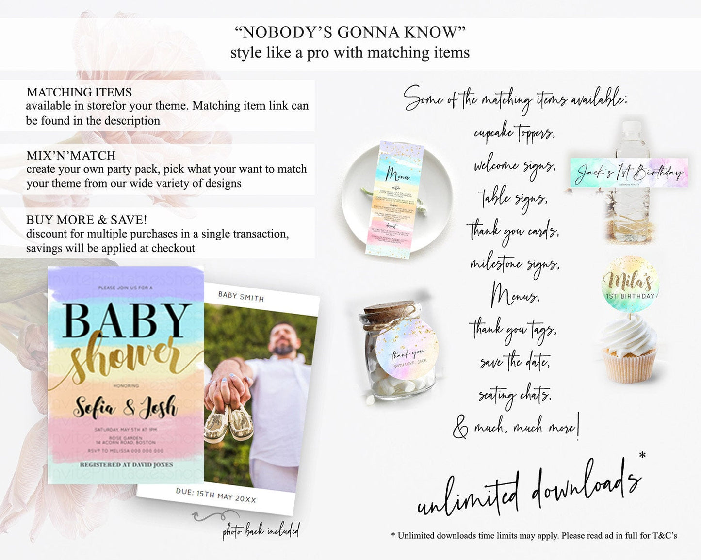Pastel Baby Shower Invitation Rainbow Baby Shower Invitation Colorful Pastel Watercolor Invitation Gold Glitter Sprinkles Ombre D10510