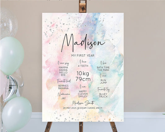Editable Pastel Rainbow First Birthday Milestone Board Pastel Milestone Post