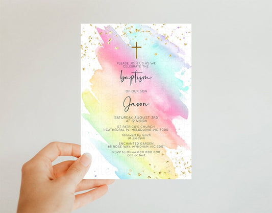 Editable Rainbow Baptism Invite Pastel Invite Rainbow Pastel Invite Rainbow