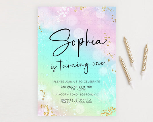 Editable Pastel Birthday Invitation Ombre Watercolor Birthday Invitation Gli