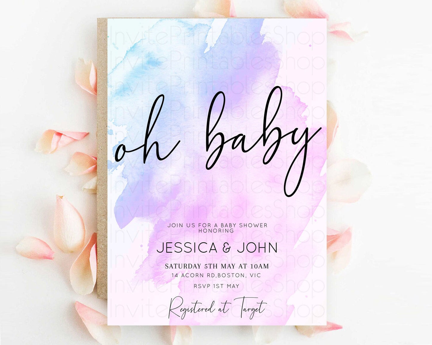 Purple Baby Shower Invitation Purple Watercolor Baby Shower Invitation Pastel Purple Watercolor Invitation Purple Splash Invitation D10169