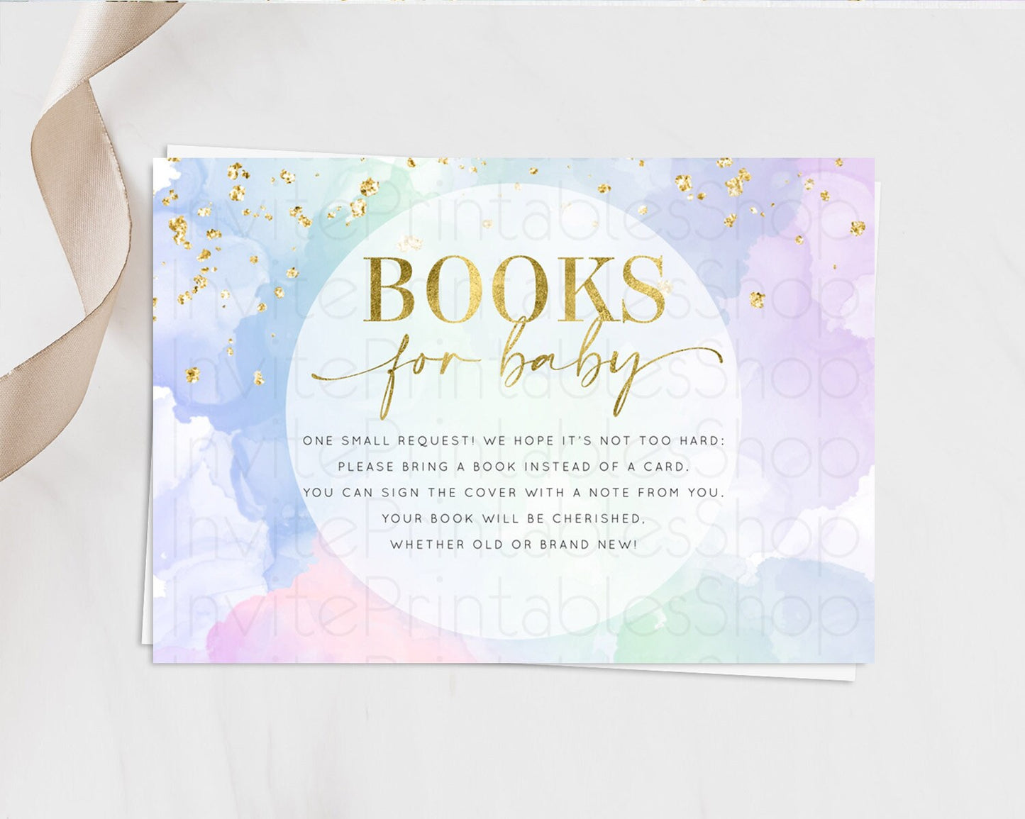 Pastel Books For Baby Card Pastel Rainbow Book Insert Colorful Ombre Watercolor Book Card Confetti Glitter Baby Book Poem Request D10624