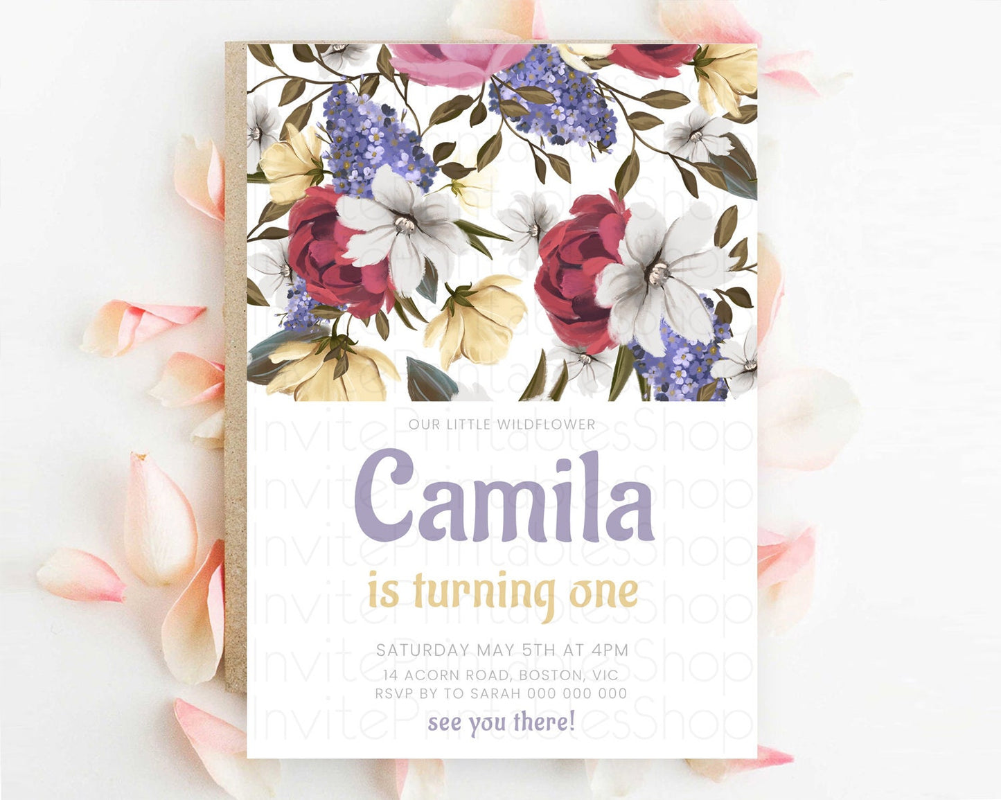 Secret Garden Invitation Wildflower Birthday Invitation Pastel Flowers Invite Enchanted Garden Boho Floral 3rd 2nd First Birthday D10708