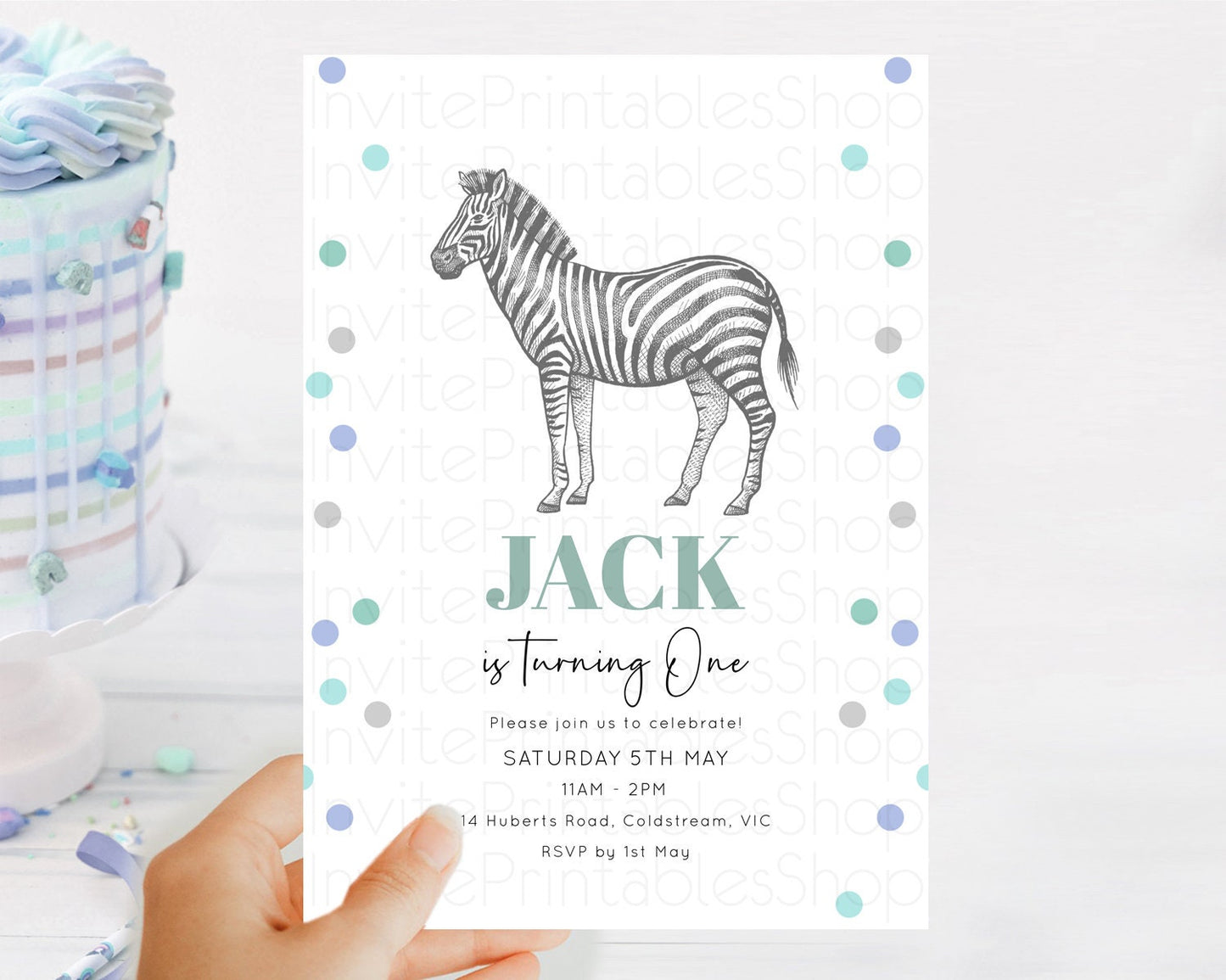 Zebra Birthday Invitation Zebra Invite Jungle Safari invite Watercolor Tropical Palm Invite Adventure Zoo Party Wild Animal Party D10856