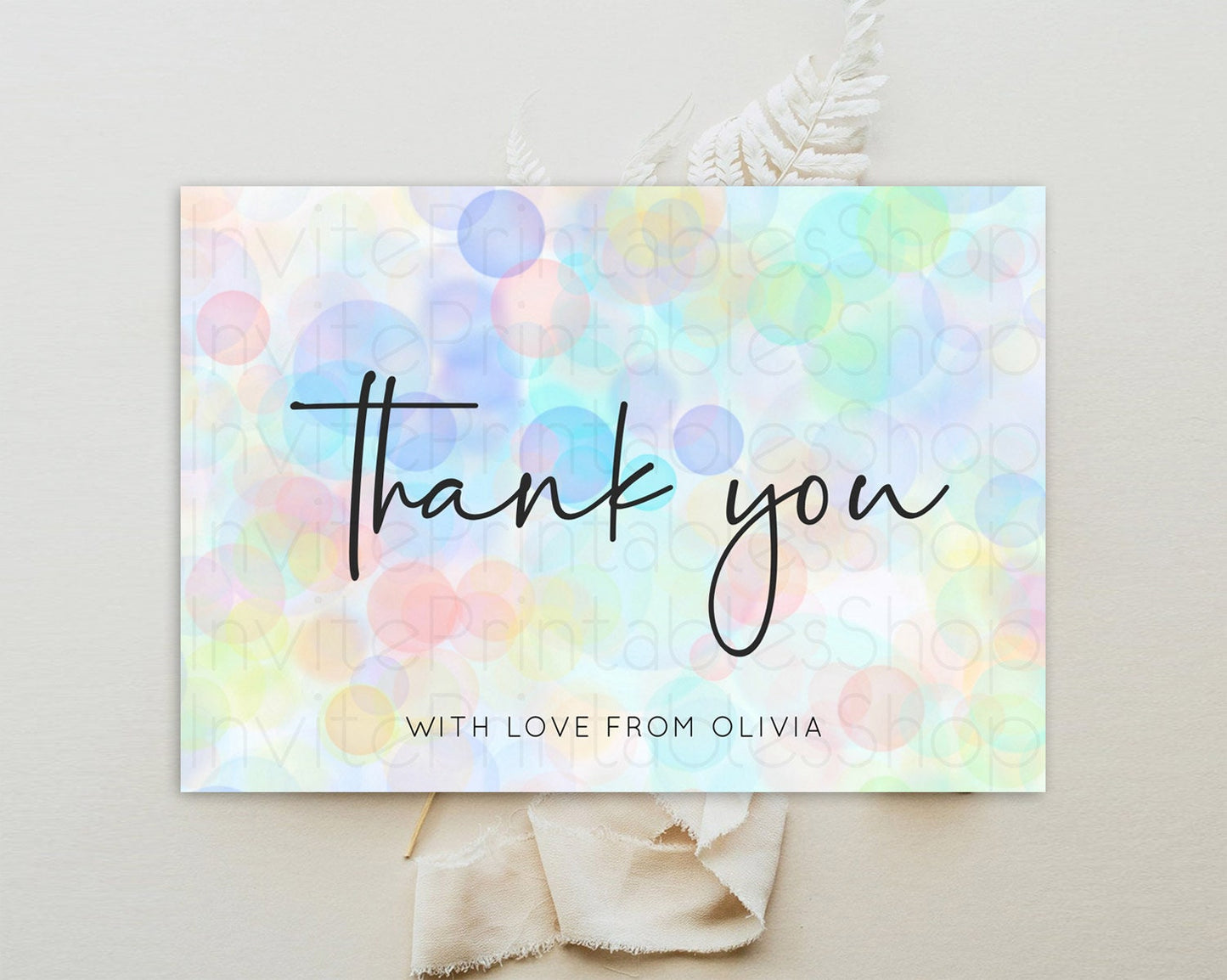 Pastel Thank You Bubbles Thank You Card Bubble Bath Birthday Thank You Card Rainbow Pastel Colorful Confetti Teacher Thank You Cards D10445