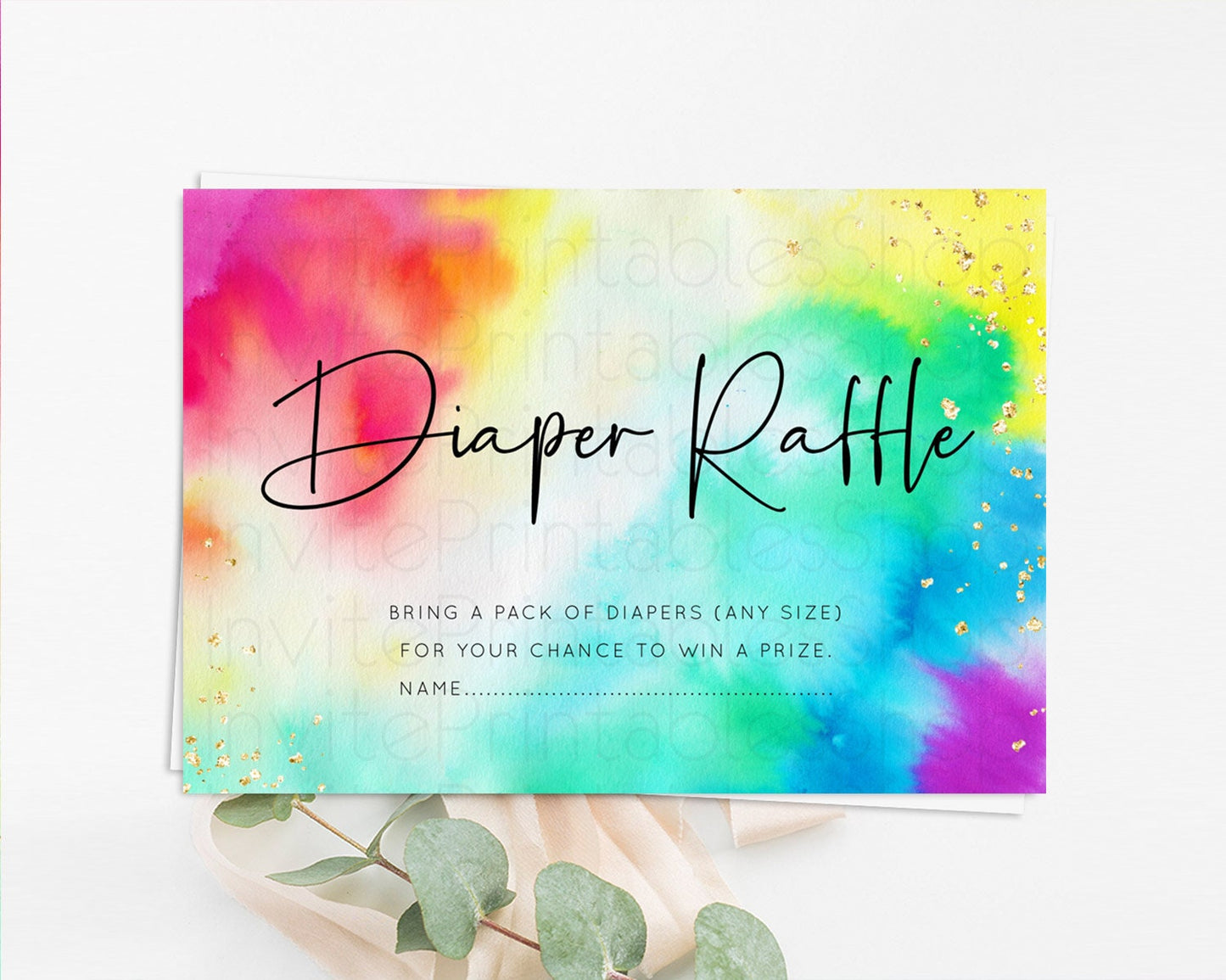 Tie Dye Diaper Raffle Card Rainbow Tie Dye Diaper Raffle Insert Pastel Rainbow Watercolor Diaper Ticket Tie Dye Colors Raffle Game D10462