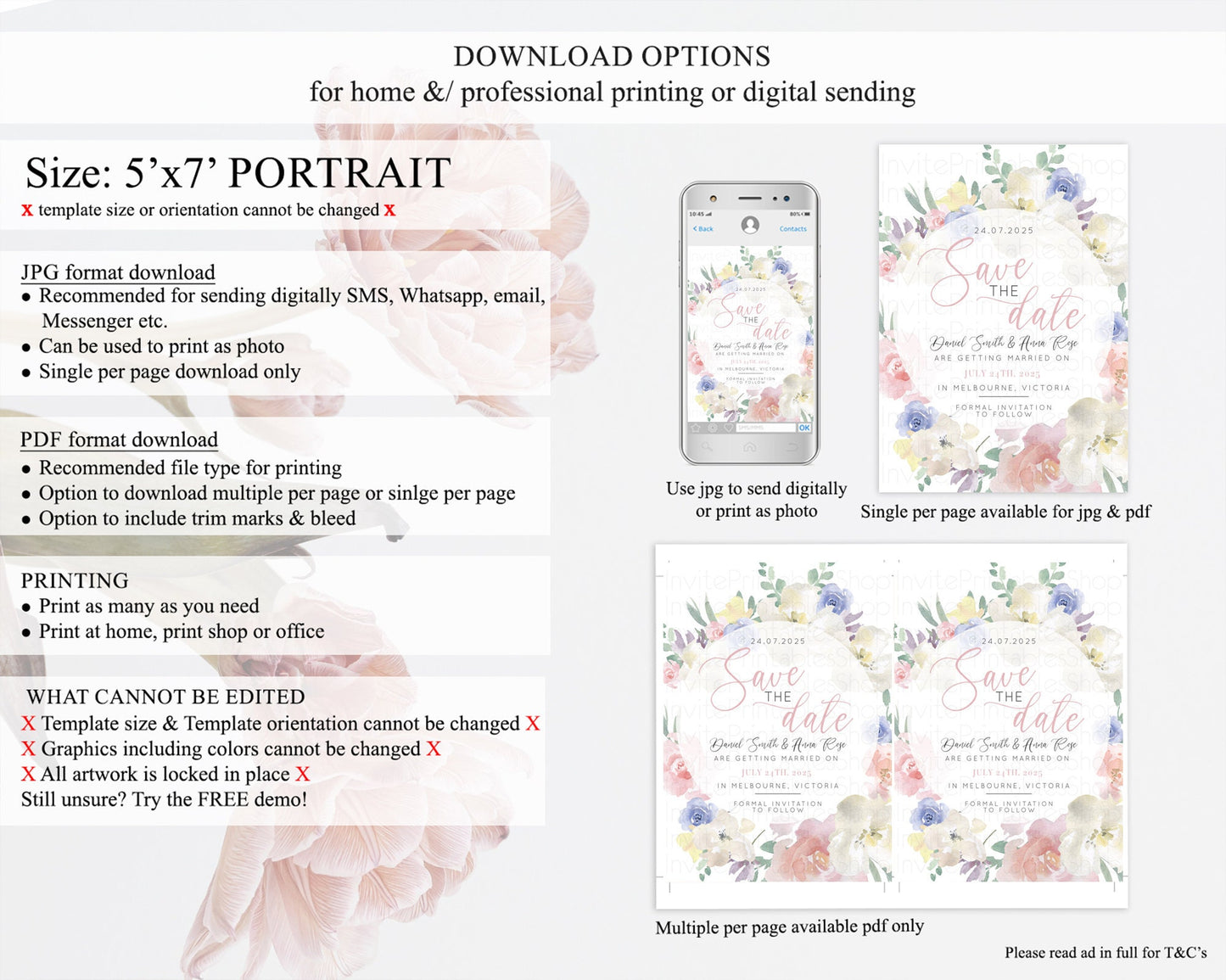 Wildflower Save The Date Template Secret Garden Save The Date Pastel Floral Garden Party Boho Flowers Birthday Baby Shower Wedding D10841