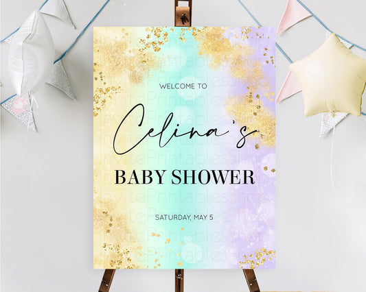 Pastel Baby Shower Welcome Sign Pastel Rainbow Welcome Sign Colorful Rainbow Confetti Watercolor Glitter Décor Pastel  Welcome Sign D10672