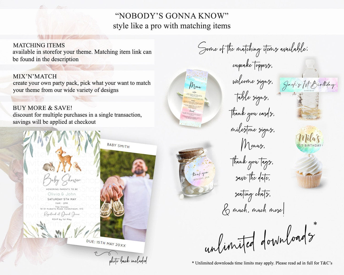 Enchanted Forest Baby Shower Invitation, Fawn, Deer with Soft Color Greenery, Whimsical Rustic Woodland Theme - Organic Pastel Green D10919