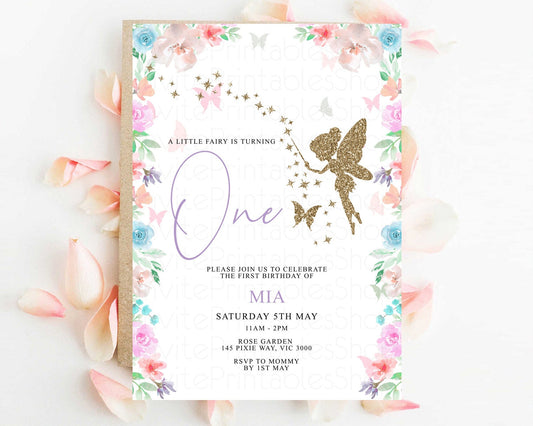 Fairy Birthday Invitation Glitter Fairy Invite Enchanted Garden Fairy Invite Pastel Floral Invite Butterfly Garden Invite 1st 2nd P113