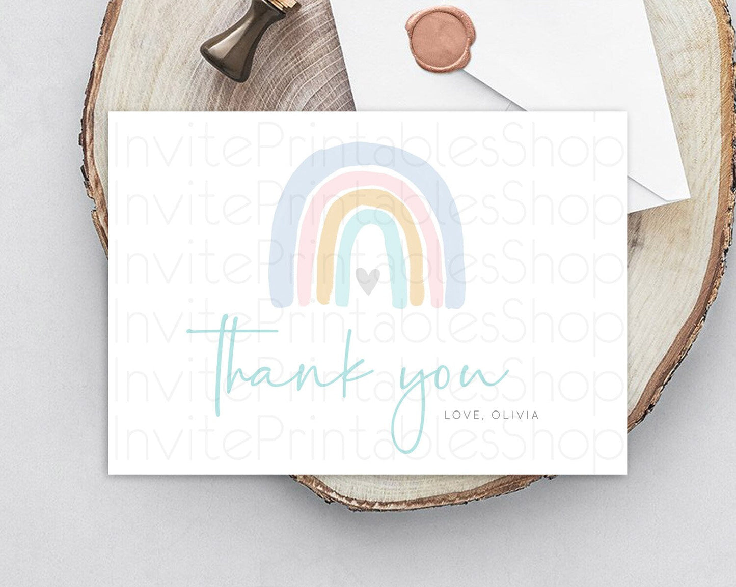 Pastel Rainbow Thank You Boho Rainbow Thank You Card Rainbow Birthday Thank You Cards Pastel Rainbow Teacher Thank You Card Template D10214