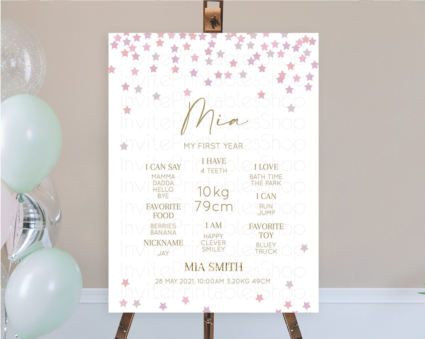 Star First Birthday Milestone Poster Pastel Stars Milestone Shooting Star Rainbow Colorful Confetti Twinkle Little Star 1st Birthday D10344