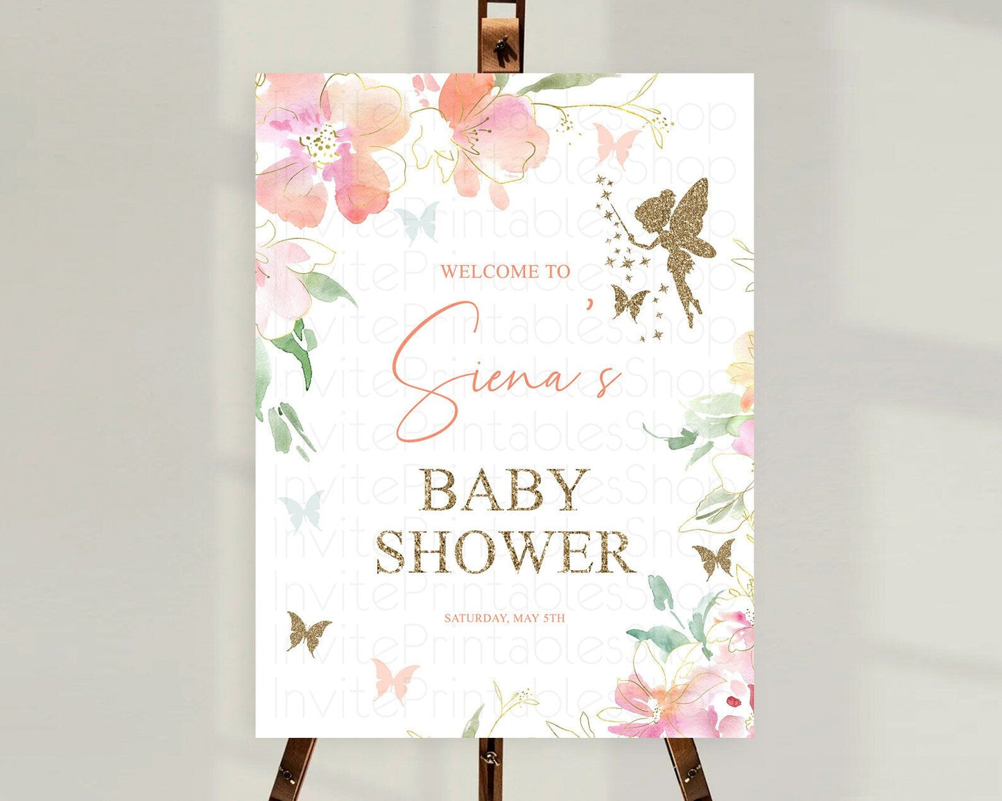 Fairy Baby Shower Welcome Sign Fairy Welcome Board Enchanted Garden Pastel Floral Butterfly Decor Secret Garden Fairy Welcome Sign D10934