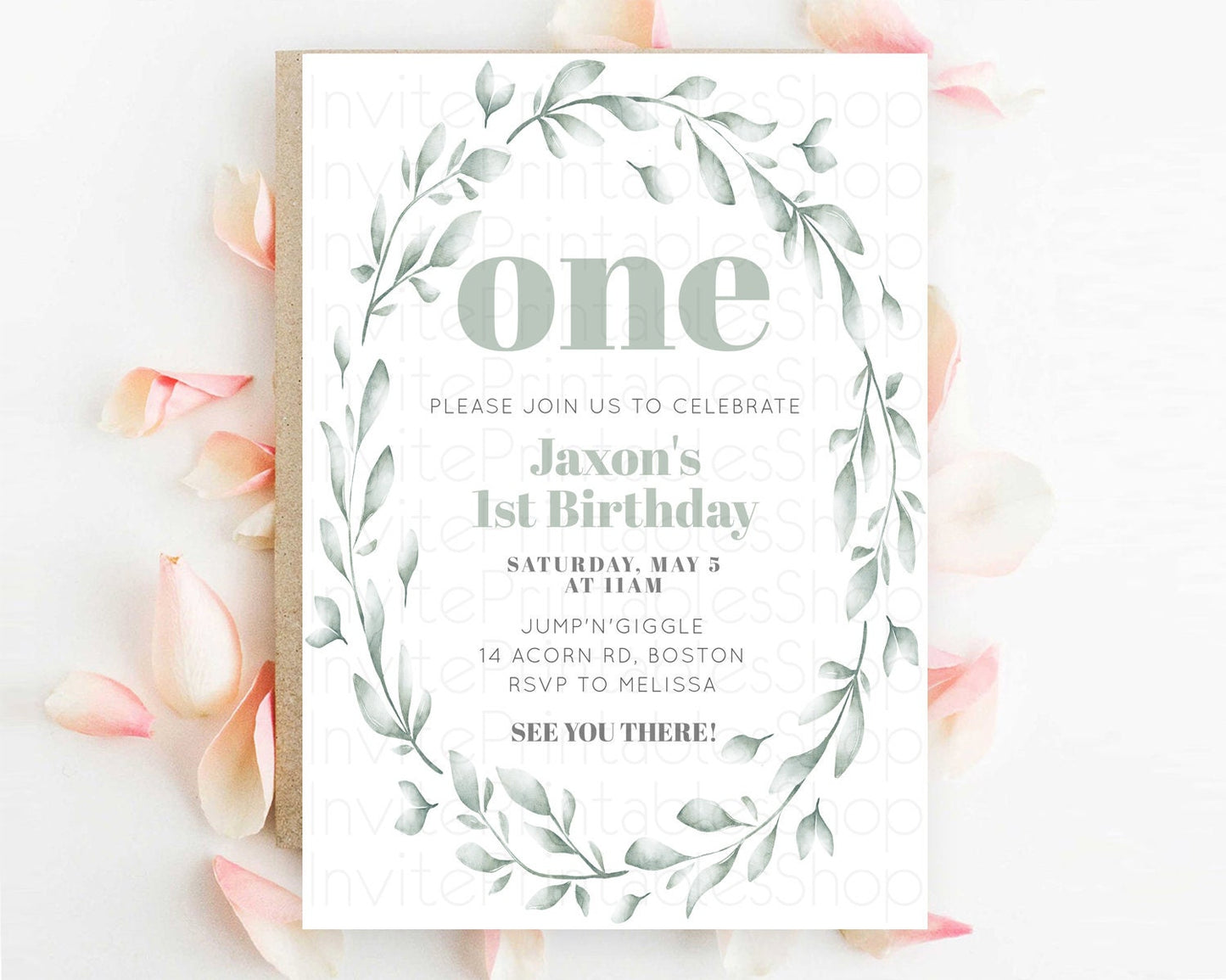Editable Leafy Birthday Invitation Leafy Invitation Simple Greenery Invitati