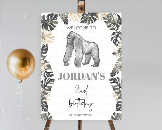 Gorilla Welcome Sign Gorilla Welcome Board Gorilla Party Welcome Poster Safari Adventure Decor Gorilla First Birthday Welcome Sign D10825