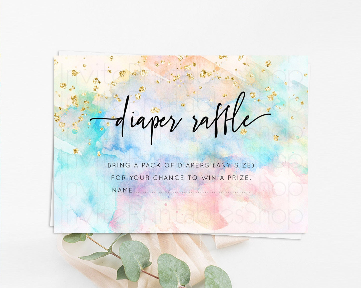 Pastel Diaper Raffle Card Pastel Rainbow Diaper Raffle Insert Colorful Ombre Watercolor Diaper Ticket Confetti Glitter Raffle Game D10260