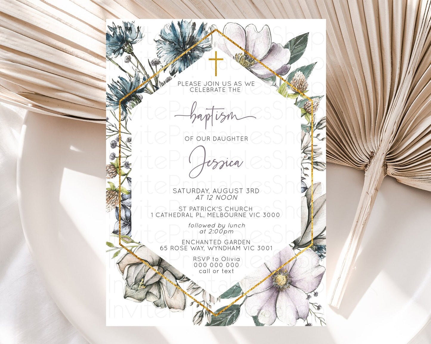 Secret Garden Baptism Invitation Wildflower Baptism Birthday Invite Pastel Flowers Christening Invite Enchanted Garden Boho Floral  D10501