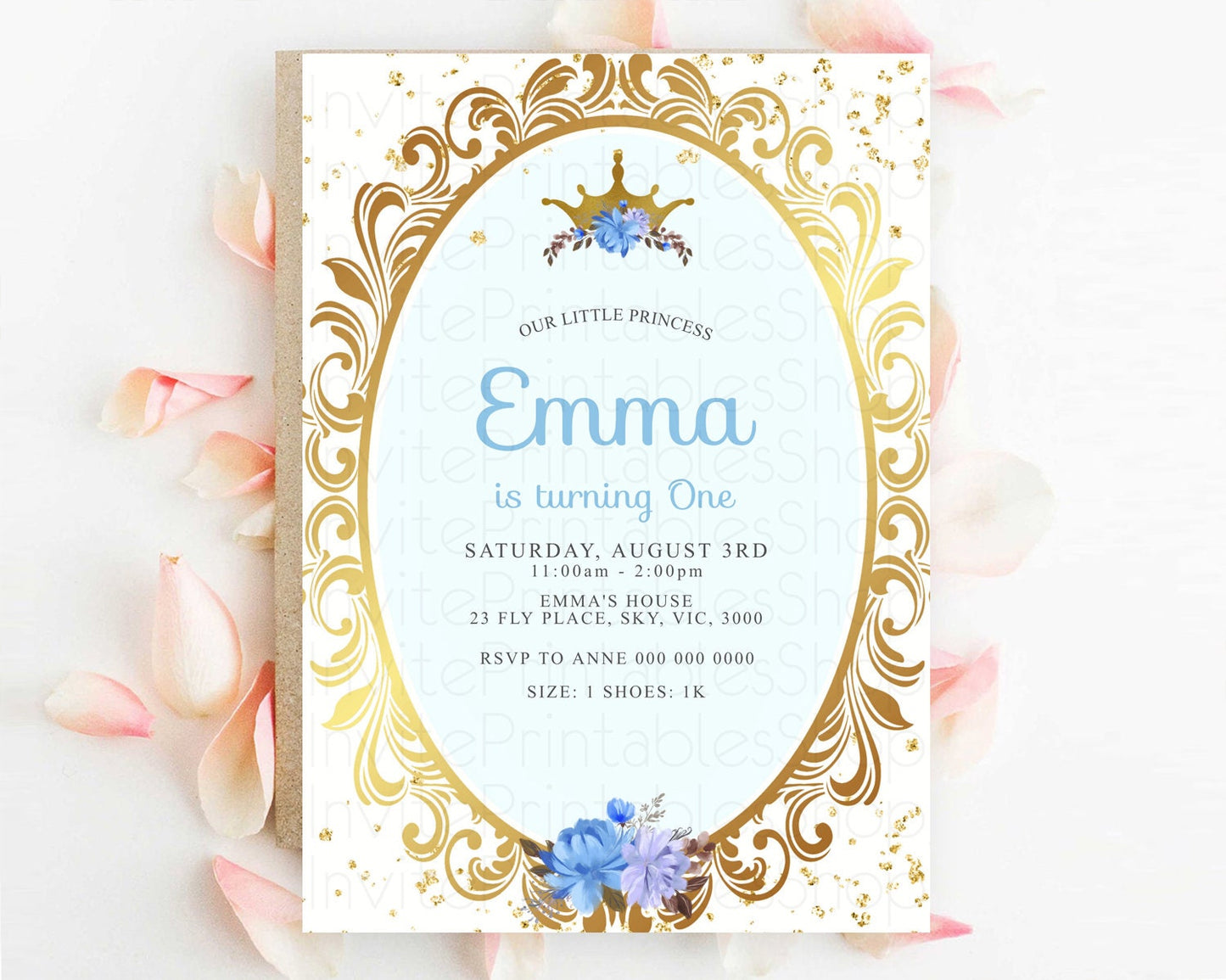 Princess Birthday Invitation Castle Invitation Royal Birthday Fairy Tale Enchanted Mirror Pastel Floral Garden 1st First Birthday D10136