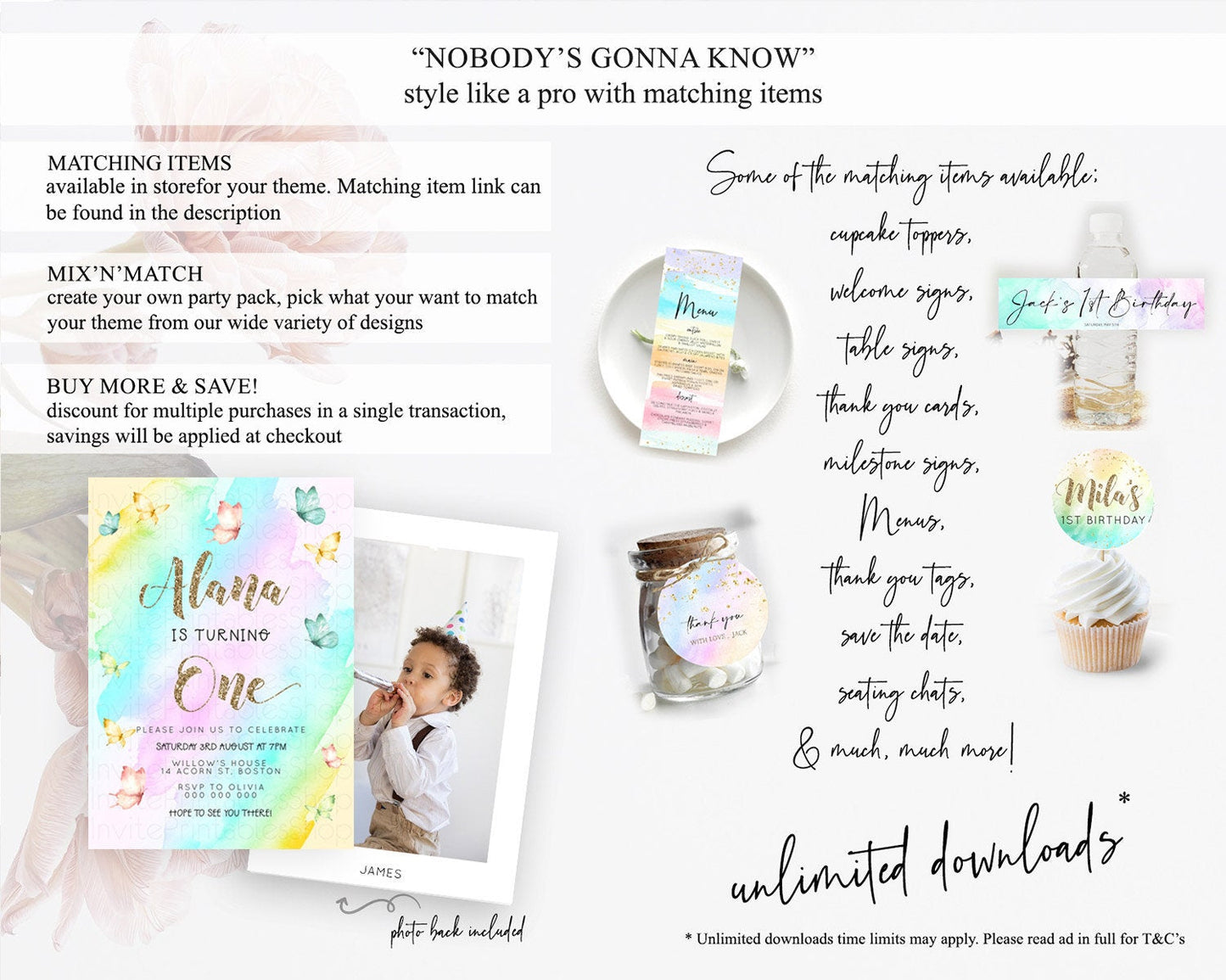 Pastel Butterfly Birthday Invitation Butterfly Birthday Invitation Colorful Splash Glitter Butterfly Garden 1st 2nd Birthday D23238