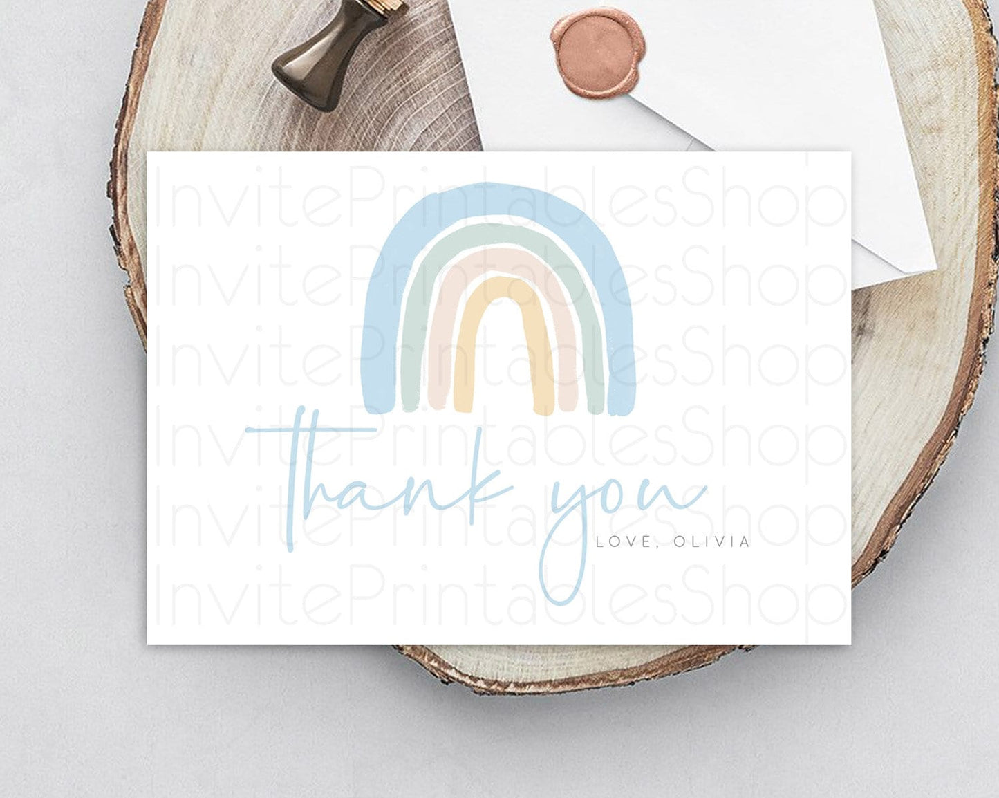 Pastel Rainbow Thank You Boho Rainbow Thank You Card Rainbow Birthday Thank You Cards Pastel Rainbow Teacher Thank You Card Template D10200