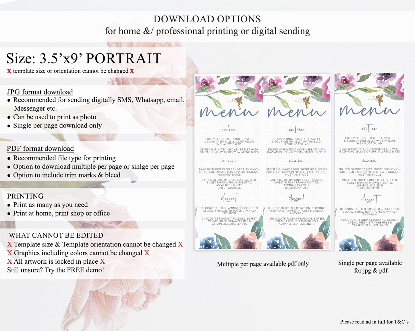Fairy Menu Fairy Menu Template Enchanted Garden Pastel Floral Butterfly Table Decor Fairy Secret Garden Dinner Dessert Food Menu D10188
