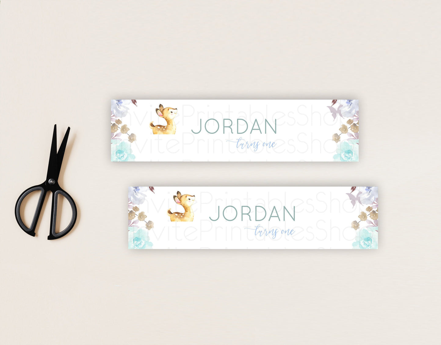 Fawn Deer Water Label Template Pastel Floral Deer Enchanted Forest Butterfly Party Decor Birthday Baptism Baby Shower Bridal Shower D10960