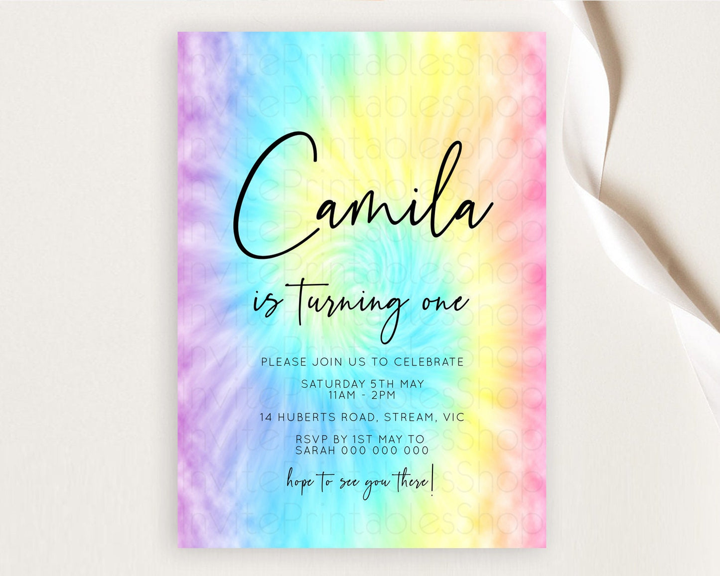 Tie Dye Invitation Rainbow Birthday Invitation Pastel Invitation Colorful Invitation Pastel Rainbow Party 3rd 2nd 1st First Birthday D10578