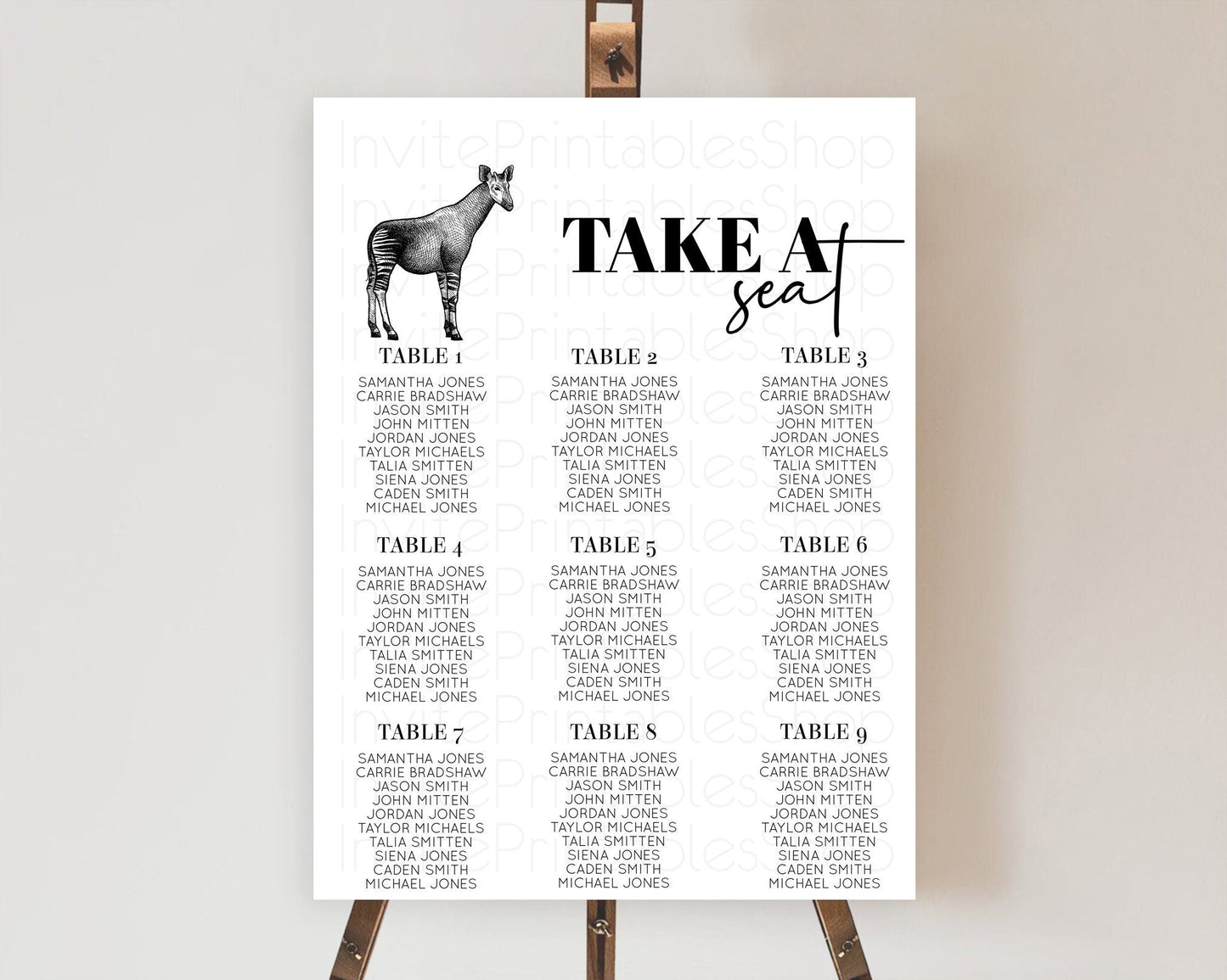 Okapi Seating Chart Okapi Seating Sign Okapi Take A Seating Chart Okapi Safari Adventure Decor Zoo Party Okapi Palm Leaf Decor D10283