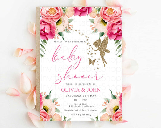 Fairy Baby Shower Invitation Pastel Fairy Invites Fairy Tea Party Fairy Garden Theme Secret Garden Enchanted Garden Floral Butterfly D10883