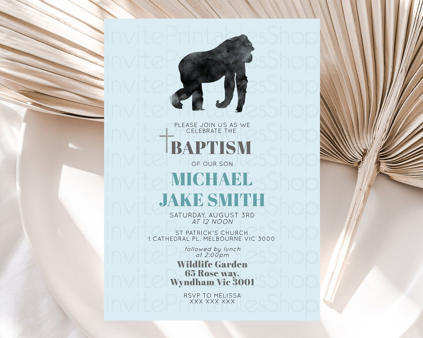 Gorilla Baptism Invitation Gorilla Baptism 1st Birthday Invitation Gorilla Jungle Adventure Christening Invitation Wild Zoo Theme D10799