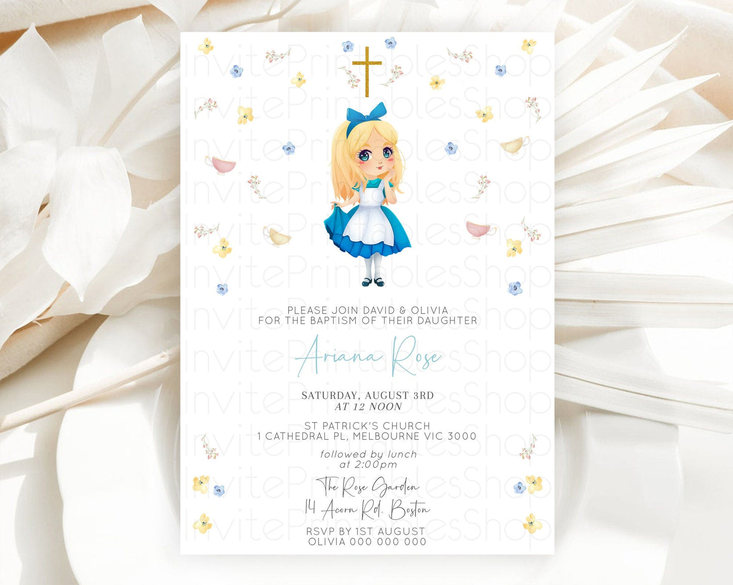 Princess Baptism Invitation Enchanted Castle Baptism 1st Birthday Invitation Royal Party Pastel Floral Secret Garden Christening D10886