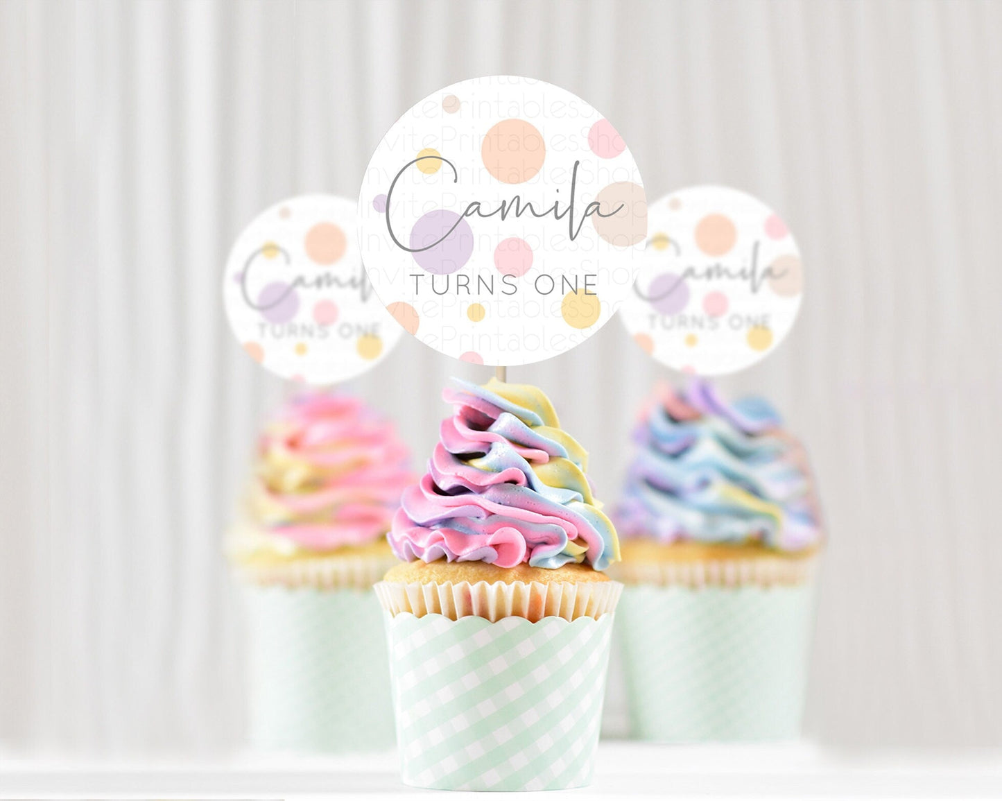 Pastel Cupcake Toppers Pastel Confetti Cupcake Topper Bubbles Sprinkles Colorful Rainbow Confetti Cupcake First Birthday Party Decor D10759