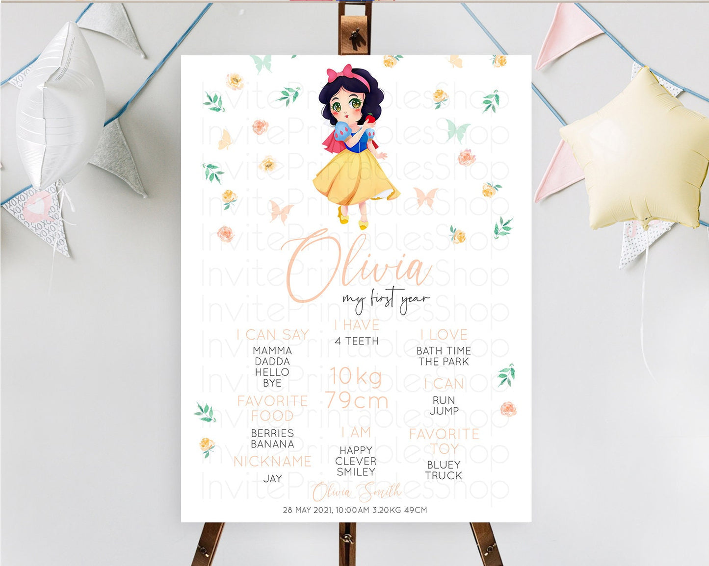Princess First Birthday Milestone Poster Castle Milestone Board Secret Garden Enchanted Castle Pastel Floral Garden First Birthday D10356
