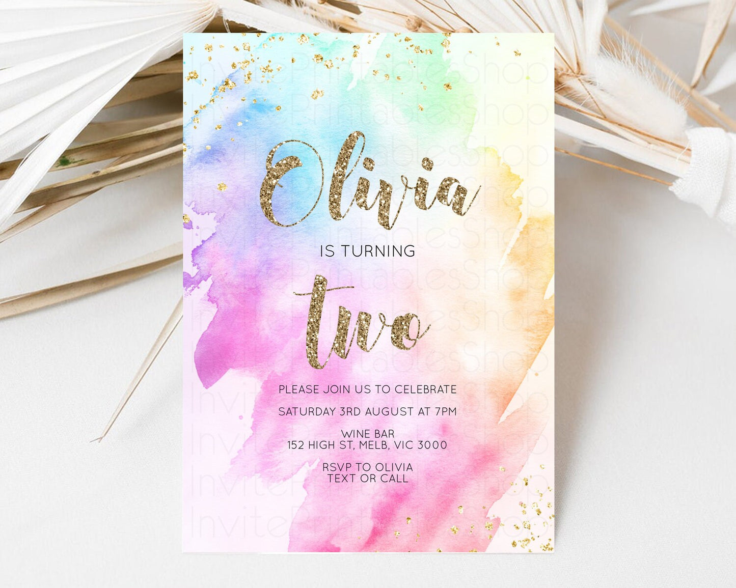 Rainbow Birthday Invitation Pastel Rainbow Birthday Invitation Ombre Watercolor Invite Colorful Splash Glitter Sprinkles 1st 2nd 3rd g504