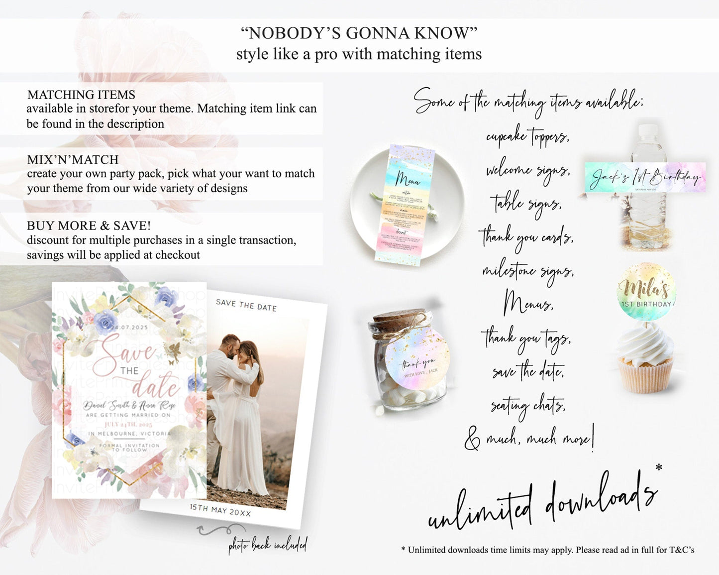 Fairy Save The Date Template Enchanted Garden Pastel Floral Butterfly Party Secret Garden Birthday Baptism Baby Shower Bridal Shower D10829