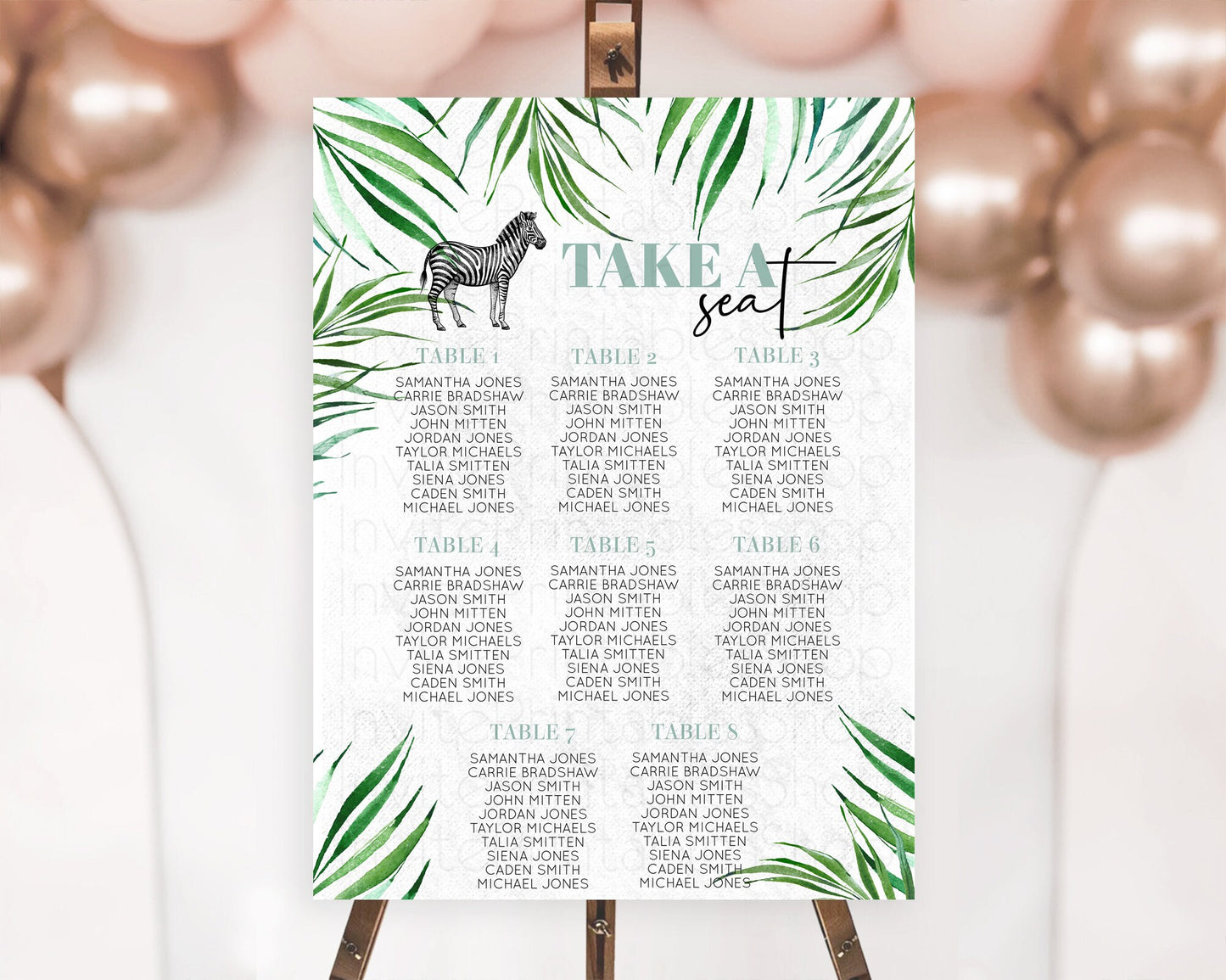 Zebra Seating Chart Zebra Seating Sign Zebra Take A Seating Chart Zebra Safari Adventure Decor Zoo Party Zebra Palm Leaf Décor D10844