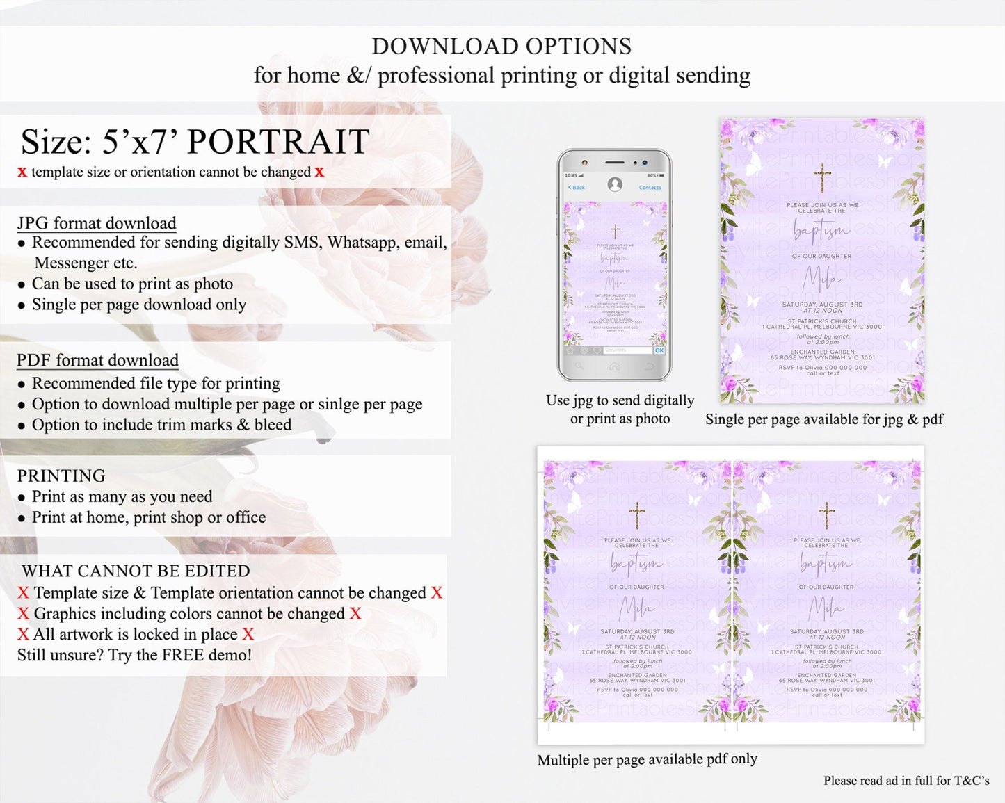 Secret Garden Baptism Invitation Wildflower Baptism Birthday Invite Pastel Flowers Christening Invite Enchanted Garden Boho Floral D10719