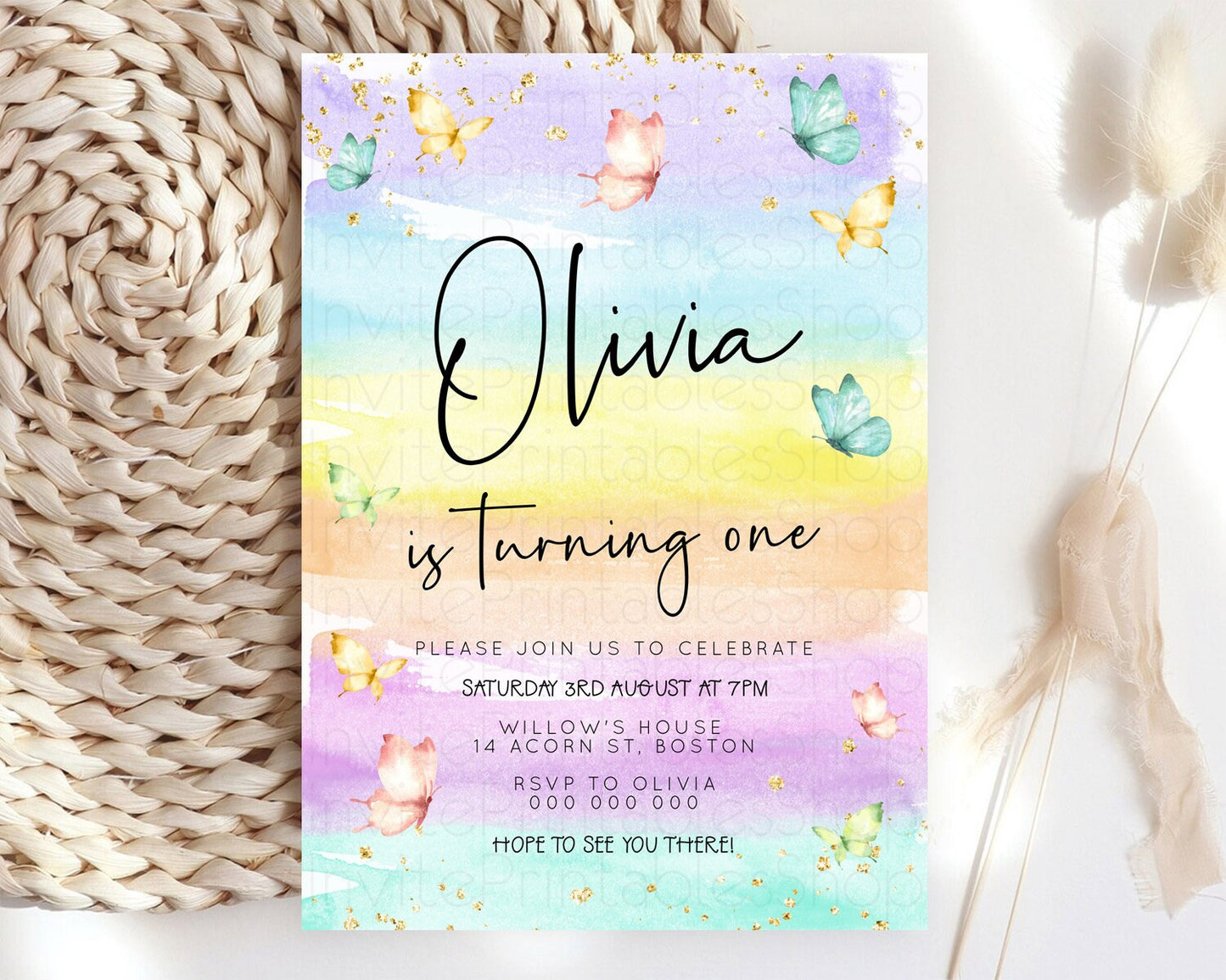 Pastel Butterfly Birthday Invitation Butterfly Birthday Invitation Whimsical Butterfly Enchanted Garden 1st 2nd Birthday Invitation D23174