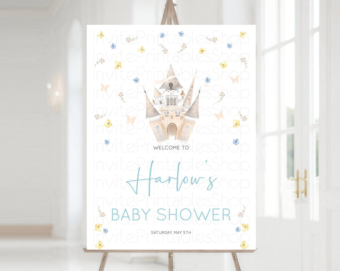 Princess Baby Shower Welcome Sign Castle Welcome Board Secret Garden Enchanted Castle Pastel Floral Garden Baby Shower Welcome Sign D10365