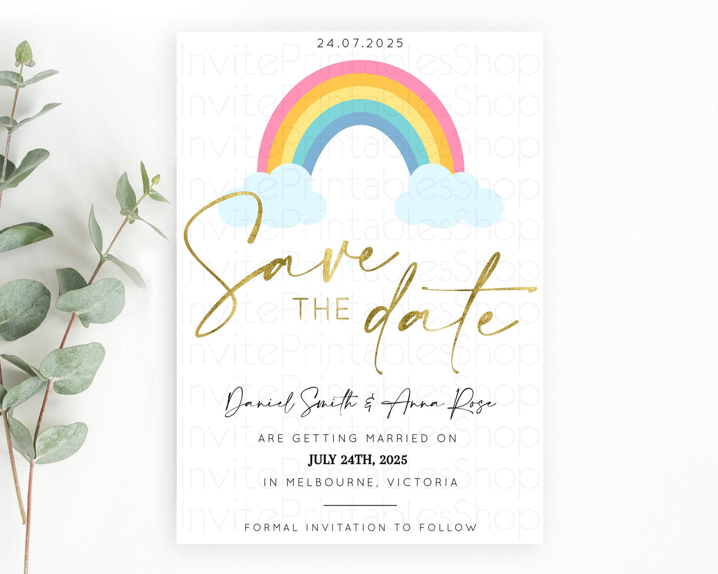 Pastel Rainbow Save The Date Template Boho Colorful Rainbow Party Rainbow Baby Theme For 1st Birthday Baptism Baby Shower Wedding D10123