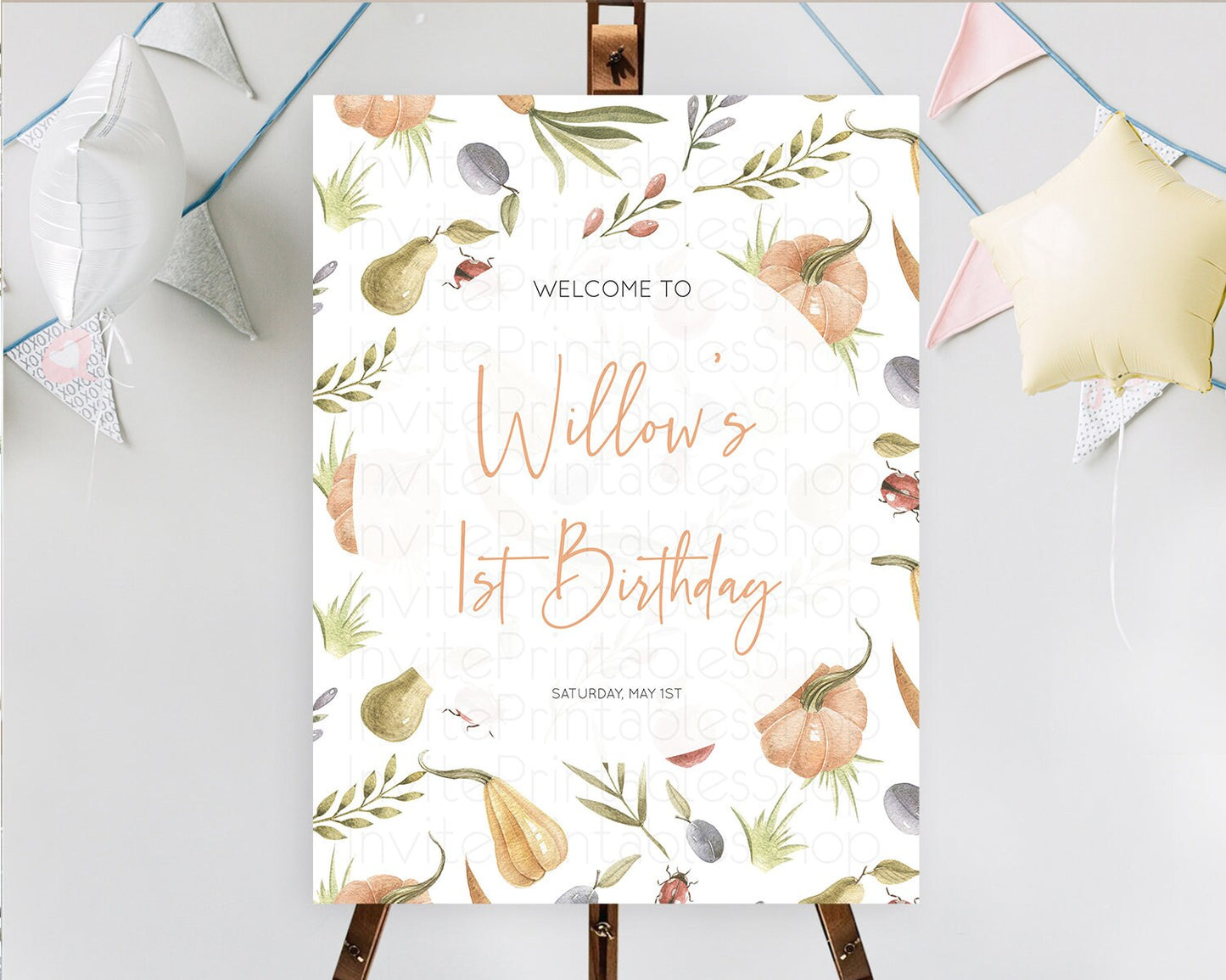 Editable Pumpkin Welcome Board Pear Welcome Sign Ladybug Plum Welcome Sign V