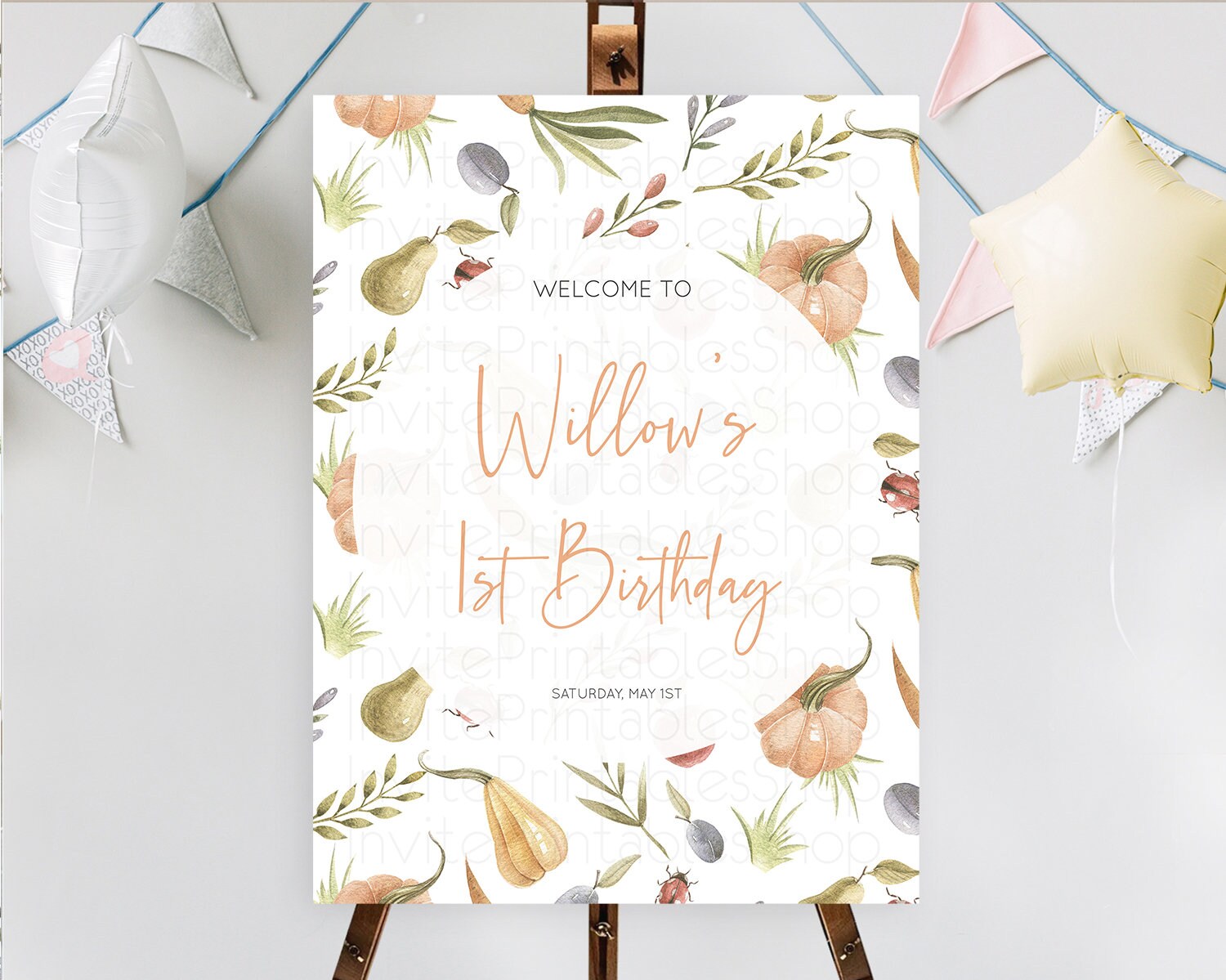 Editable Pumpkin Welcome Board Pear Welcome Sign Ladybug Plum Welcome Sign V