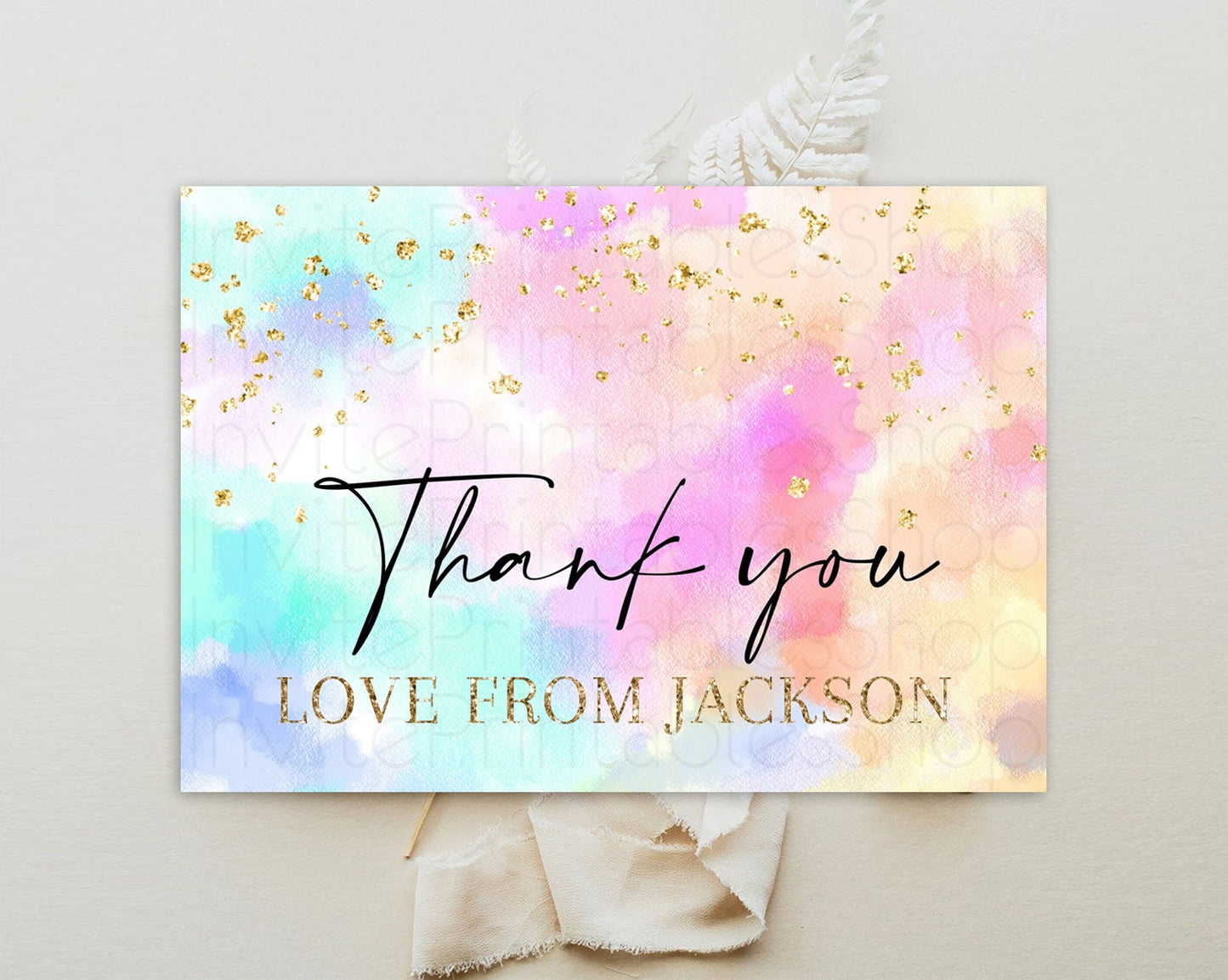 Pastel Thank You Rainbow Thank You Card Colorful Pastel Birthday Thank You Card Confetti Watercolor Pastel Teacher Thank You Cards D10667