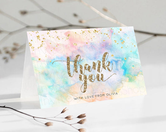 Pastel Thank You Rainbow Thank You Card Colorful Pastel Birthday Thank You Card Confetti Watercolor Pastel Teacher Thank You Cards D10261