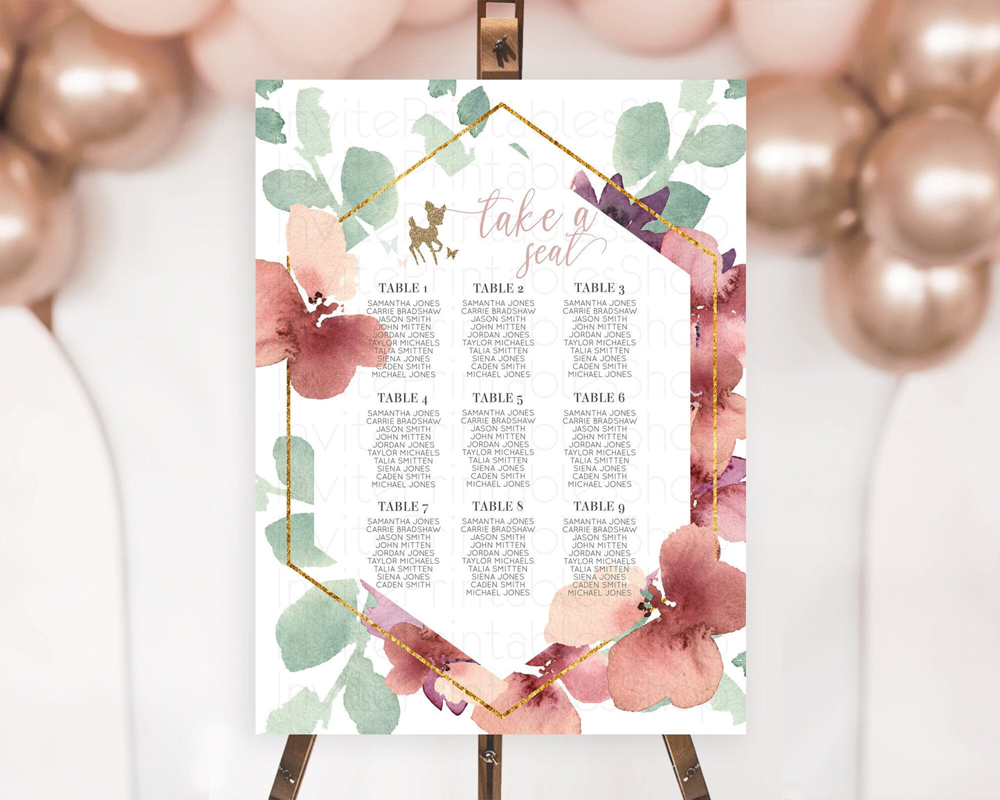 Fawn Seating Chart Deer Seating Chart Enchanted Forest Party Butterfly Pastel Flowers Whimsical Seating Chart Woodland Seating Sign D10459